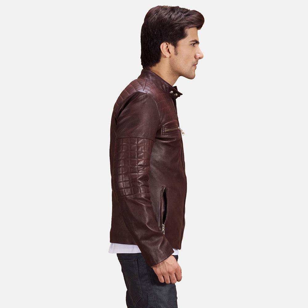 Urbane Quilted Maroon Leather Biker Jacket - CoreFlexInd