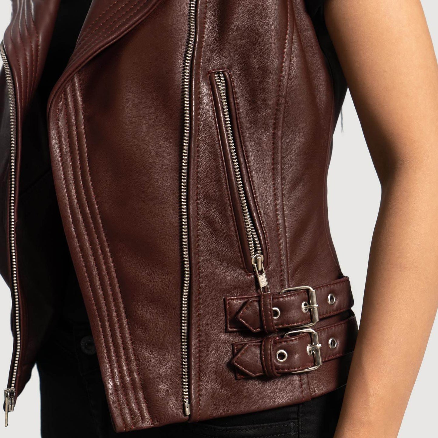 Maroon Leather Biker Vest - CoreFlexInd
