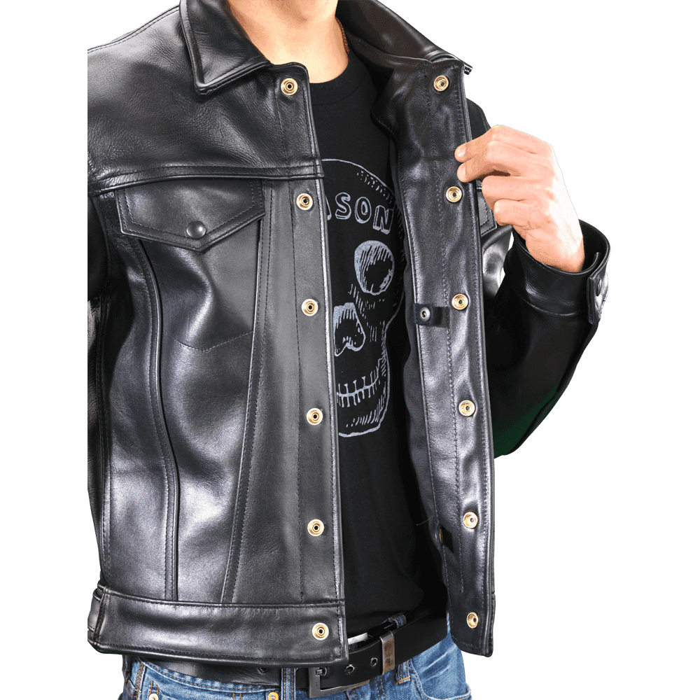 Maverick Jacket Snap Front Denim Style Leather Jacket - CoreFlexInd