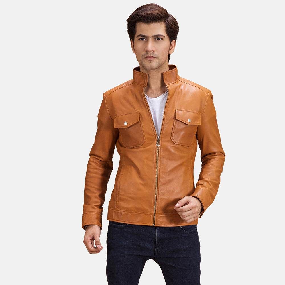 Voltex Tan Leather Biker Jacket - CoreFlexInd