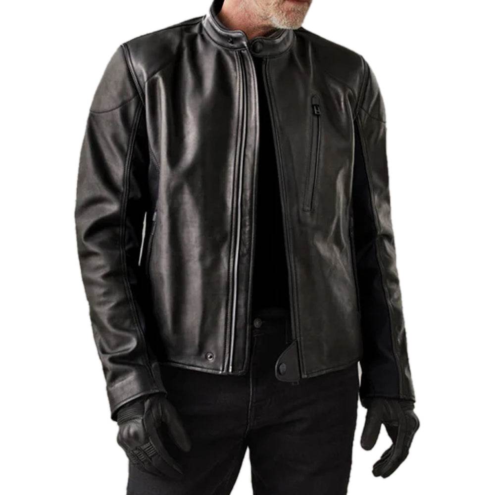 Men's Aqua-Wax Leather Mistral Motorcycle Jacket in Black - CoreFlexInd