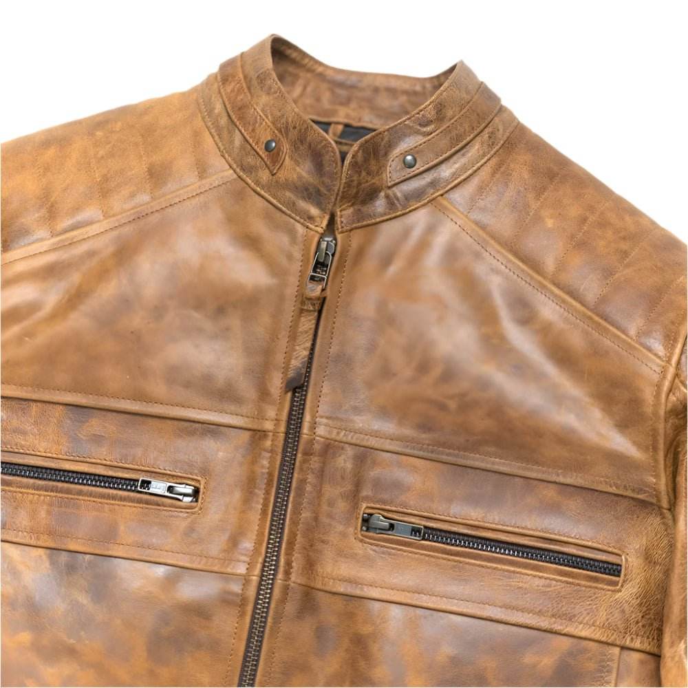 Men's Cafe Racer Leather Jacket Vintage Distressed - CoreFlexInd