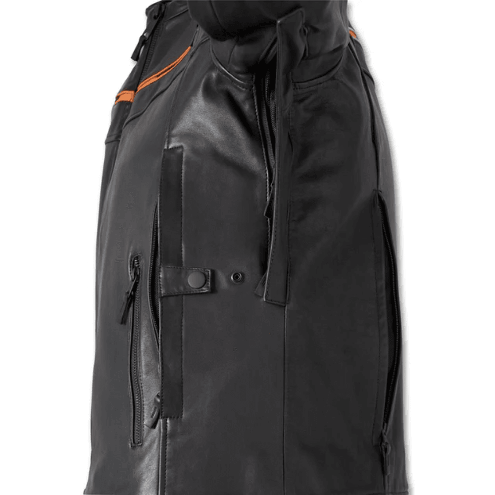 Men's Capitol Triple Vent System 2.0 Leather Jacket H-D Black & Orange - CoreFlexInd