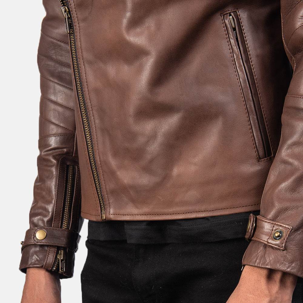 Raiden Brown Leather Biker Jacket - CoreFlexInd