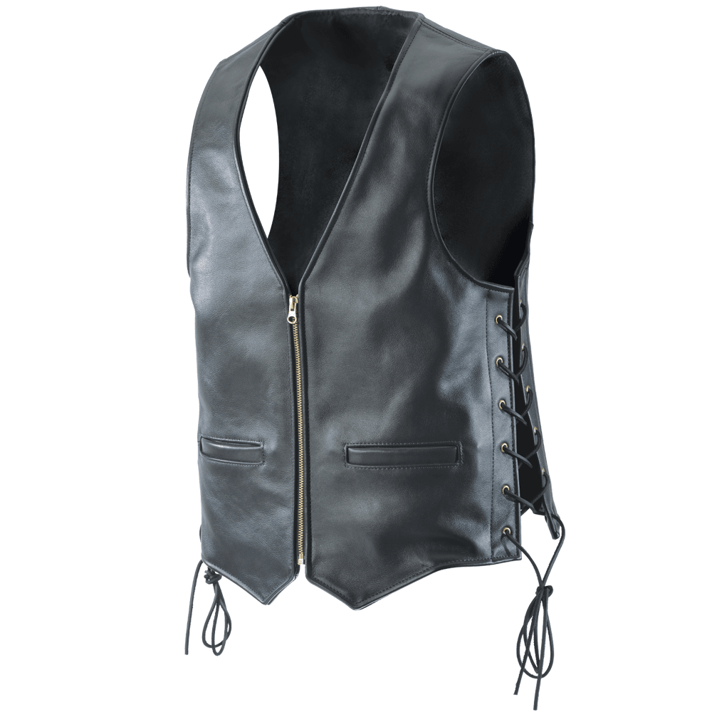 Men's Zip Front Leather Vest With Lace Sides - CoreFlexInd