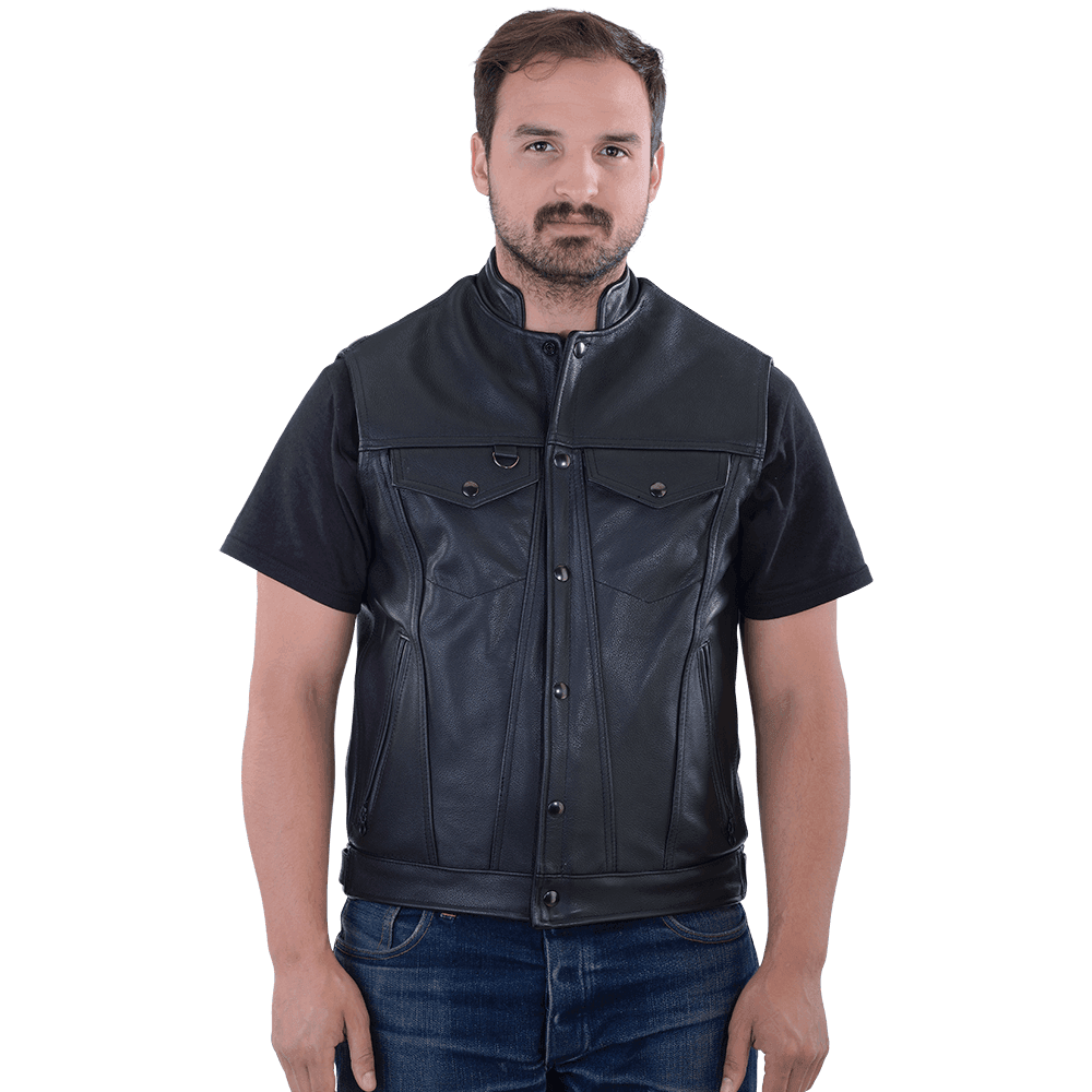 Men's Zip Persuader Denim Style Leather Vest - CoreFlexInd