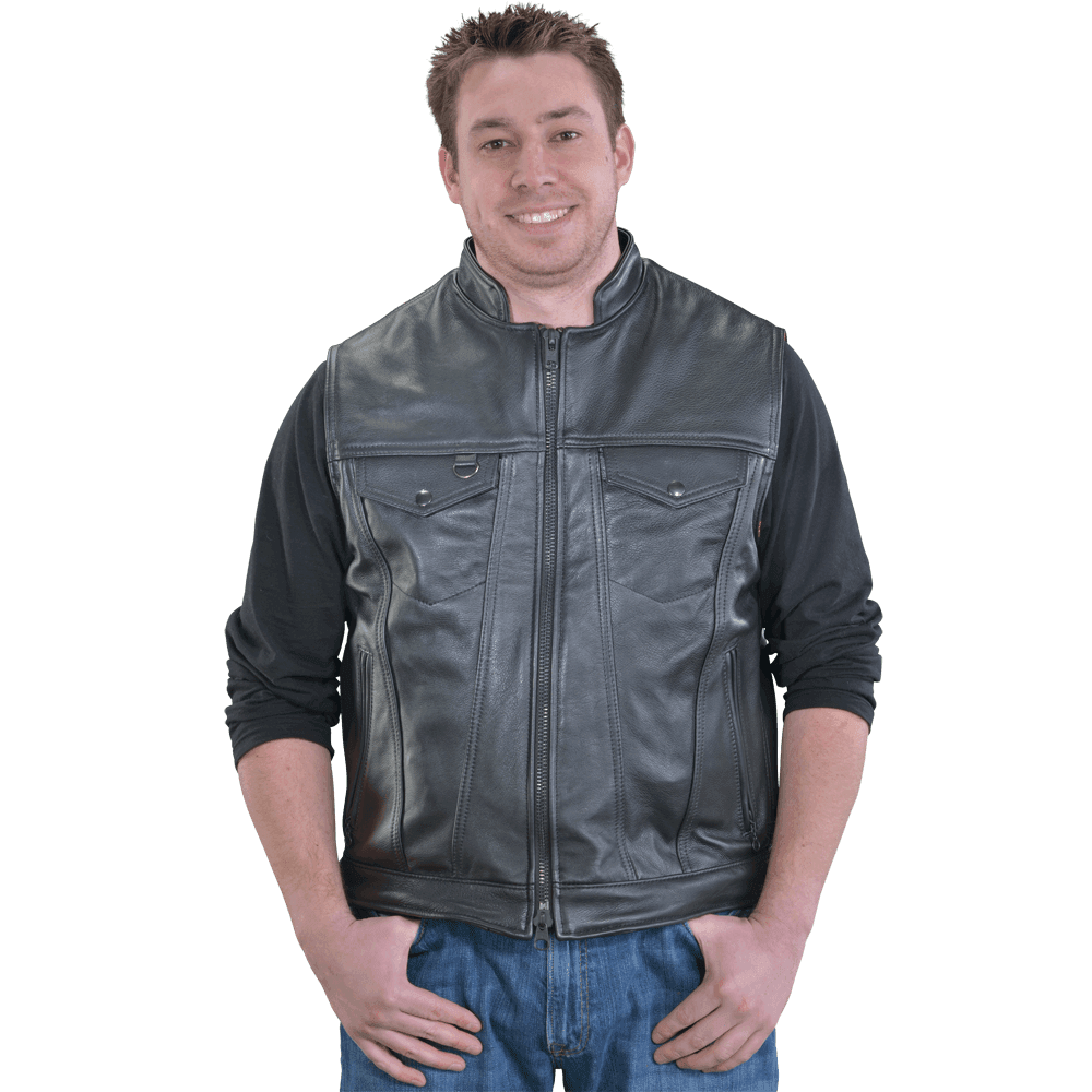 Men's Zip Revolver Denim Style Leather Vest - CoreFlexInd