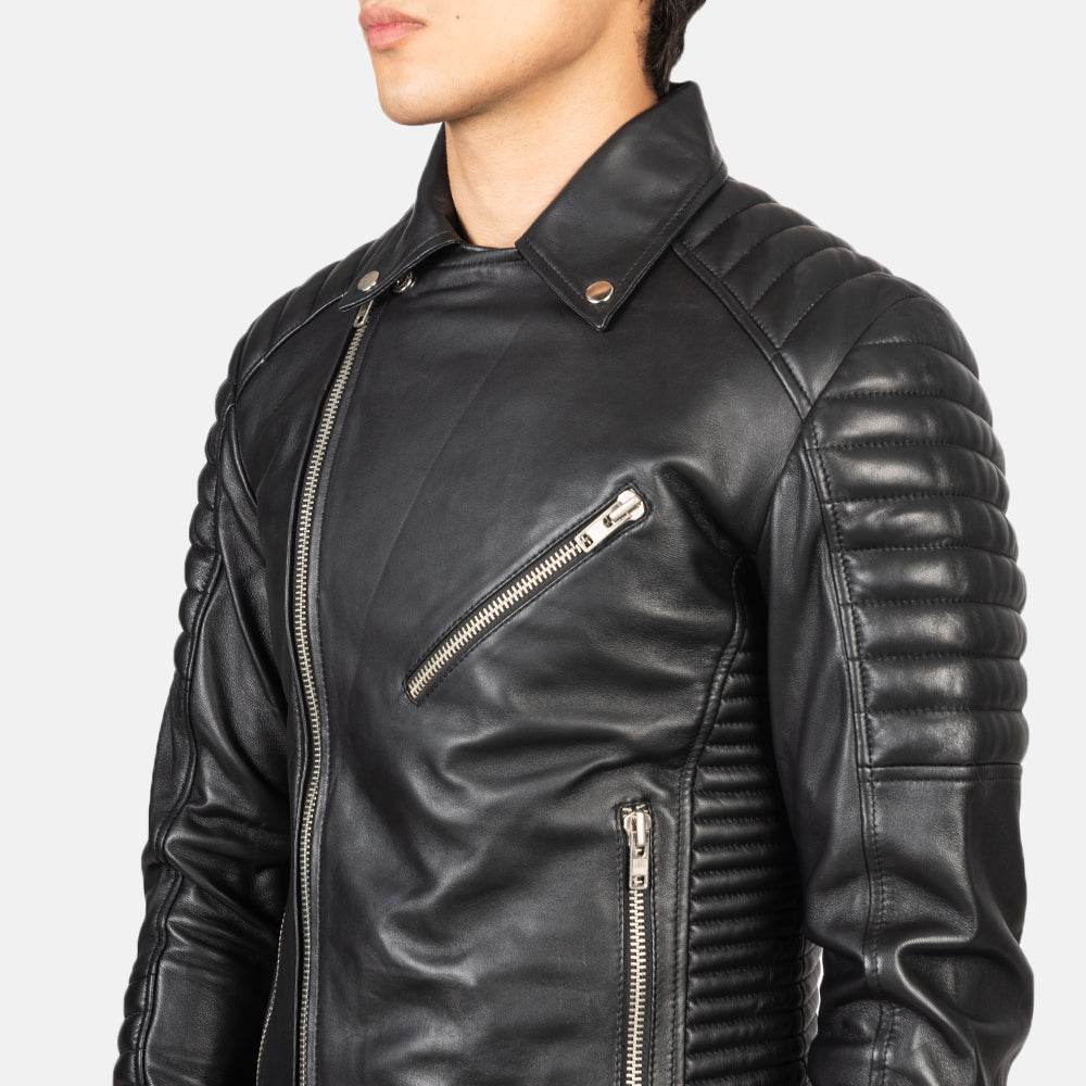 Mens Black Leather Biker Jacket - CoreFlexInd