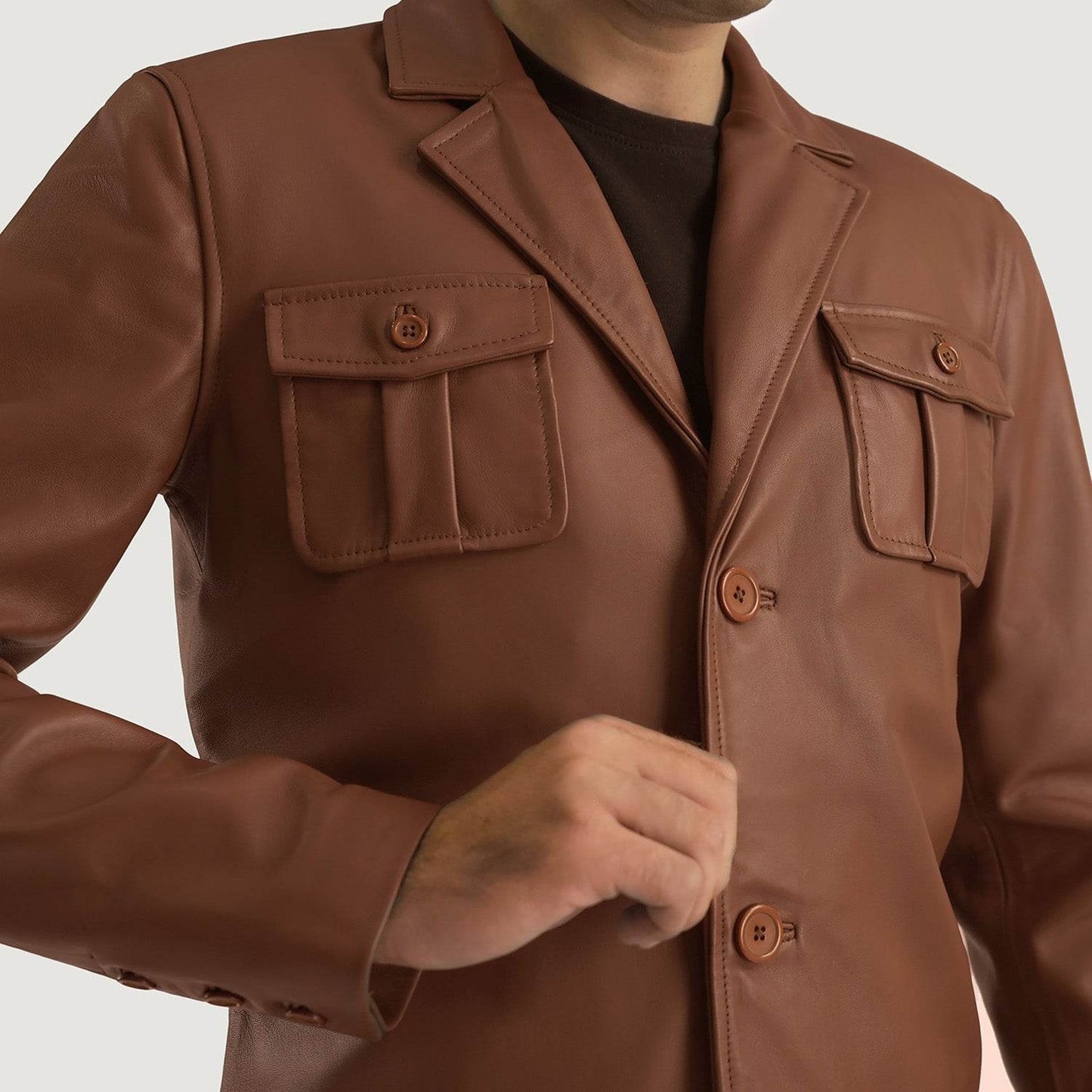 Mens Brown Leather Blazer Jacket - CoreFlexInd