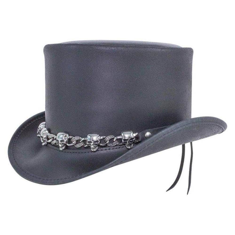 Mens Leather Skull Chain Hat - CoreFlexInd