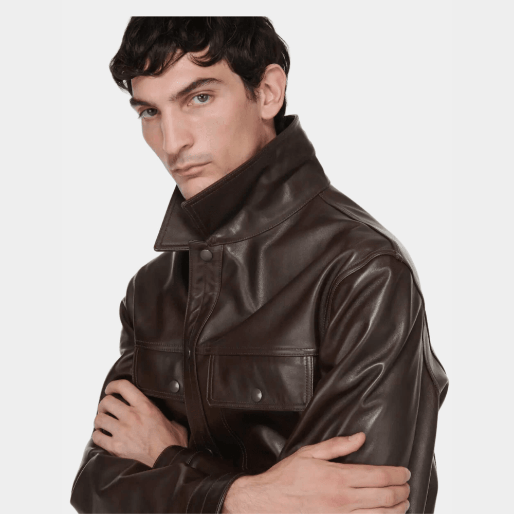 Oversized Brown Leather Shirt - CoreFlexInd