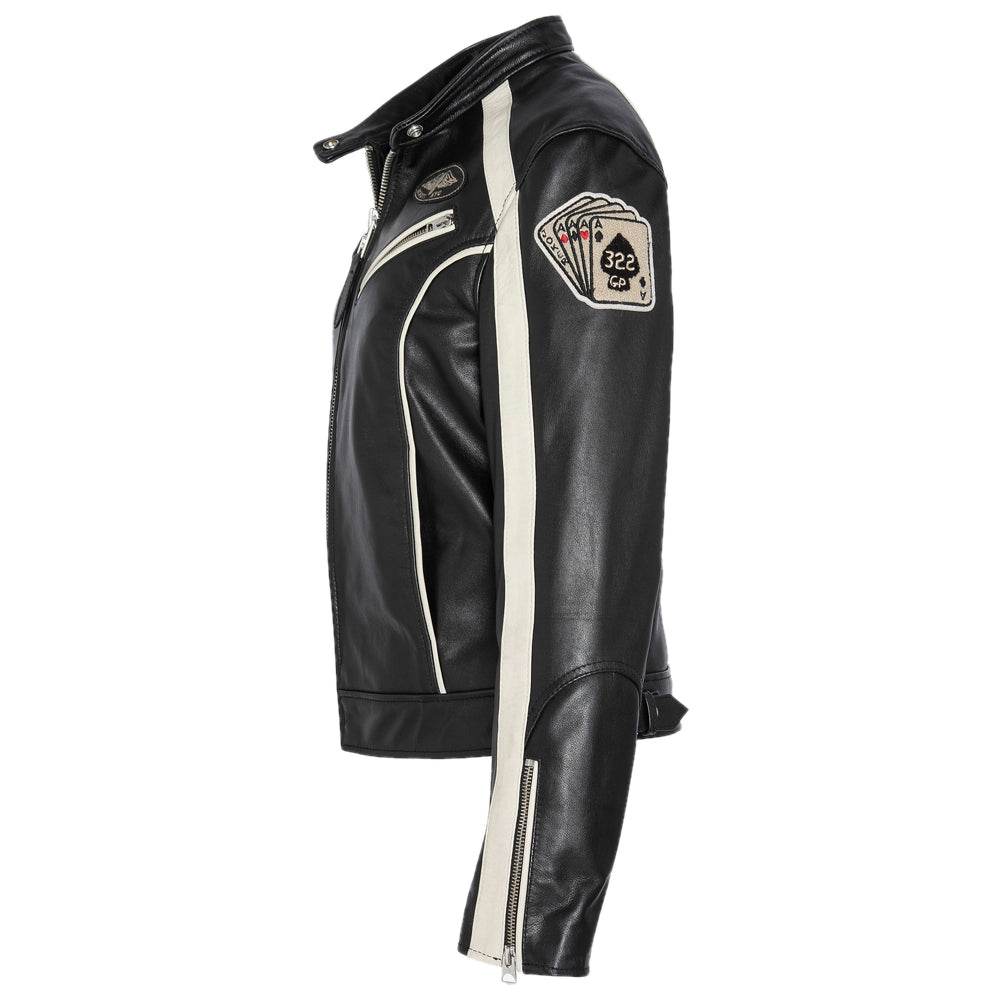 Patched Biker Jacket, Cowhide Leather - CoreFlexInd