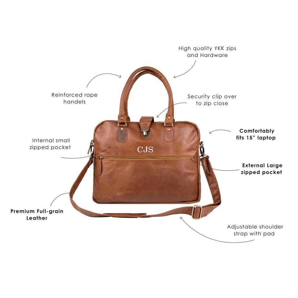 Personalized Brown Leather Satchel - CoreFlexInd