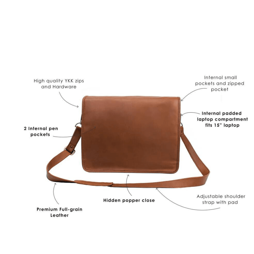 Personalized Brown Leather Satchel Bag - CoreFlexInd