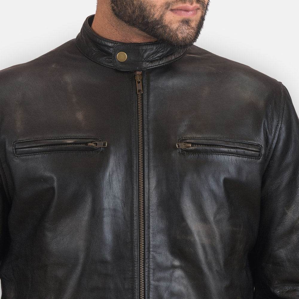 Rustic Black Leather Biker Jacket - CoreFlexInd