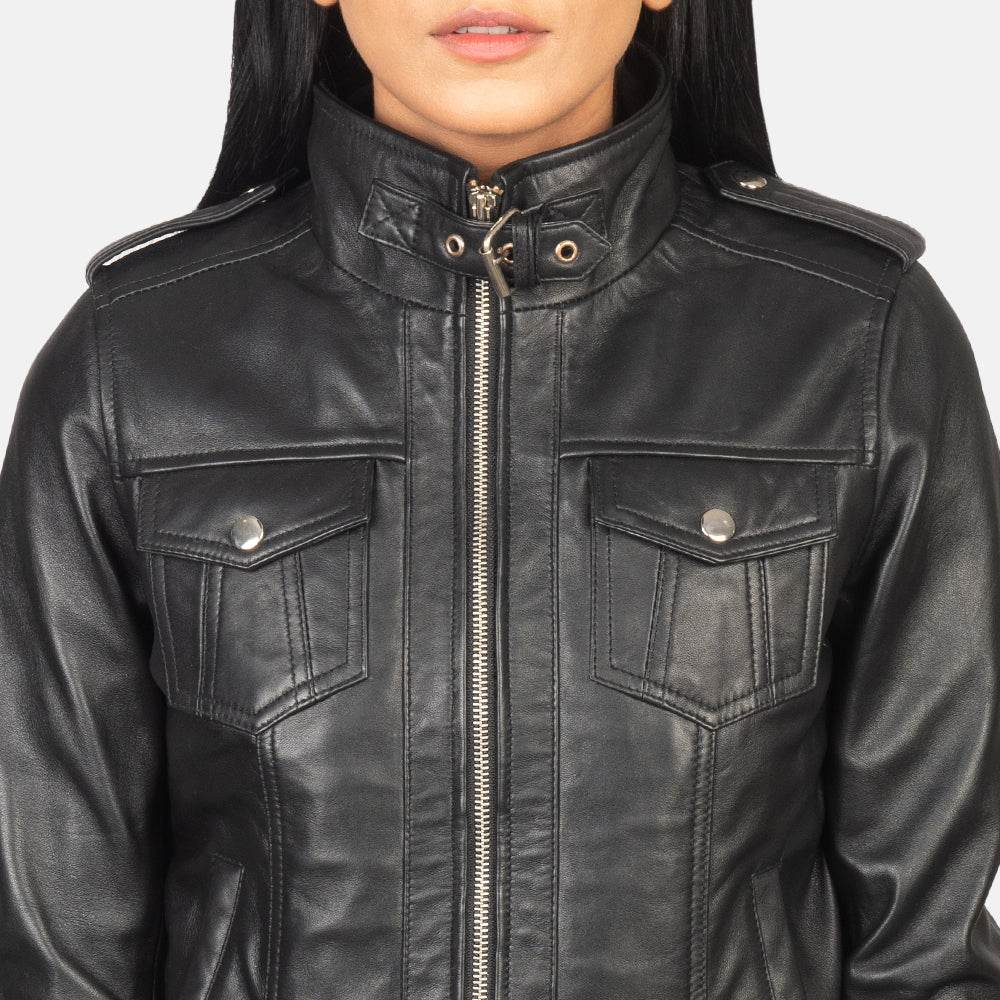 Roslyn Black Hooded Leather Bomber Jacket - CoreFlexInd