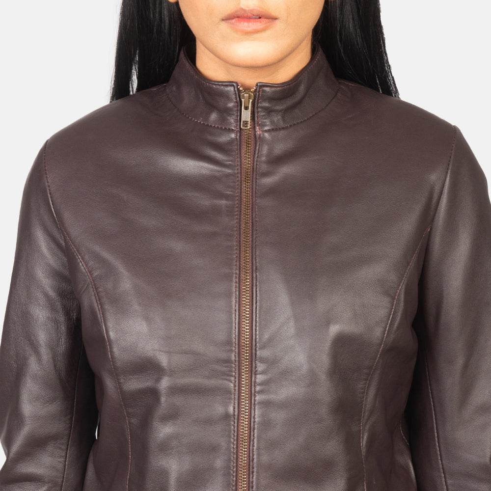 Rumella Maroon Leather Biker Jacket - CoreFlexInd