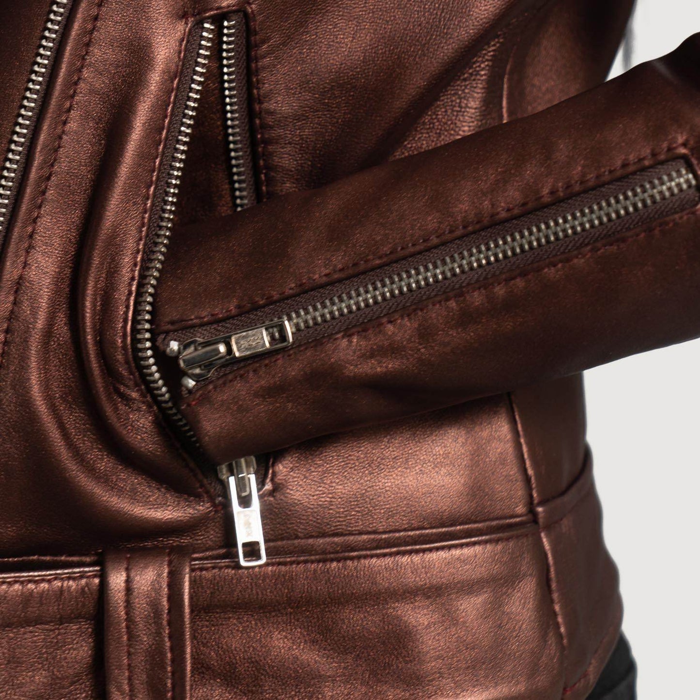 Rumy Maroon Leather Biker Jacket - CoreFlexInd