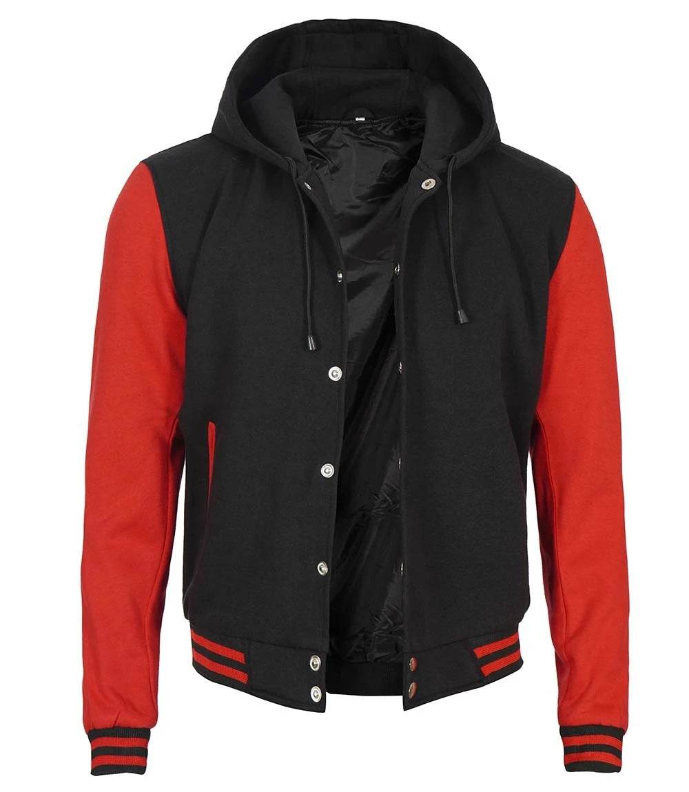 Salerno Baseball Hooded Red and Black Letterman Jacket - CoreFlexInd