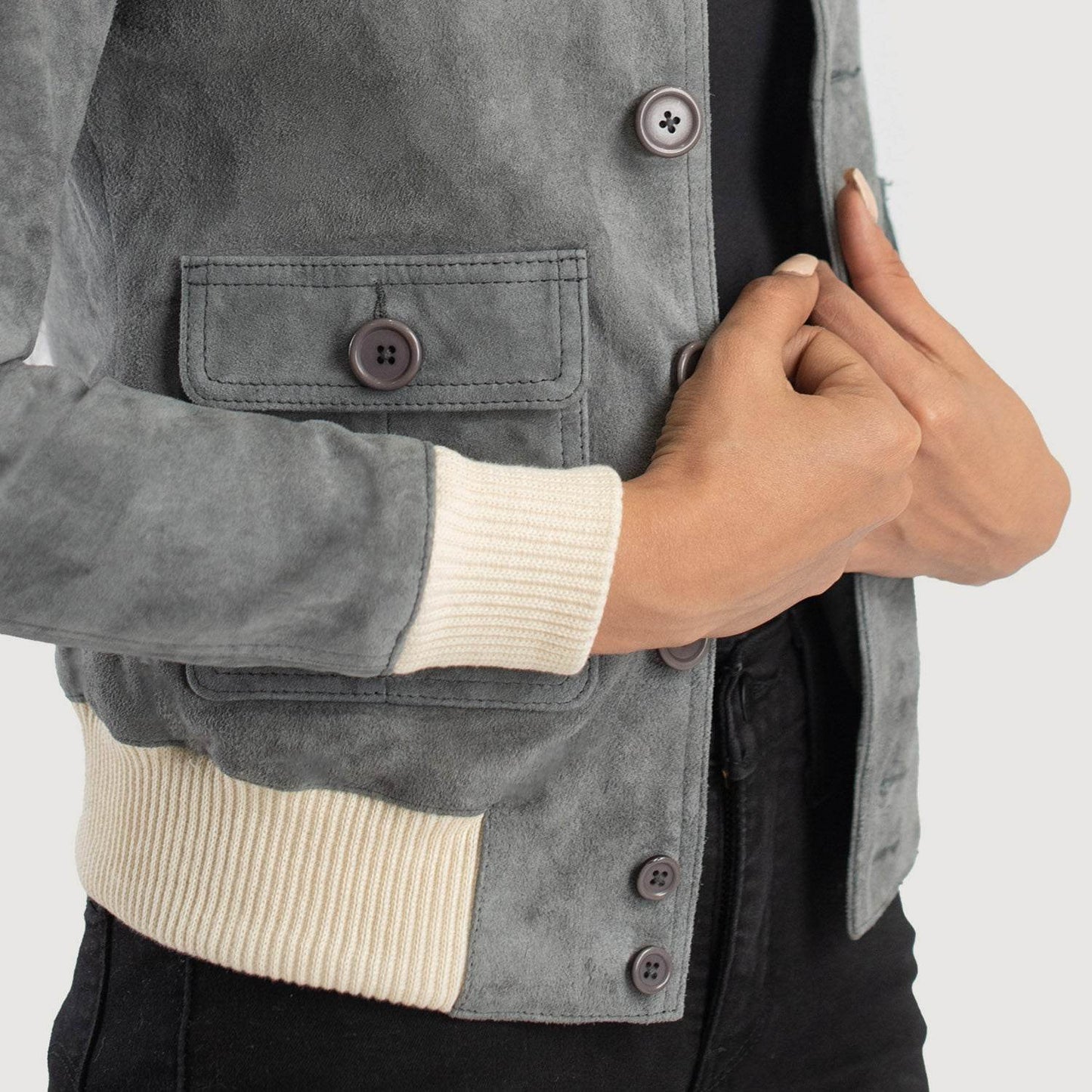 Sasha A1 Grey Suede Bomber Jacket - CoreFlexInd