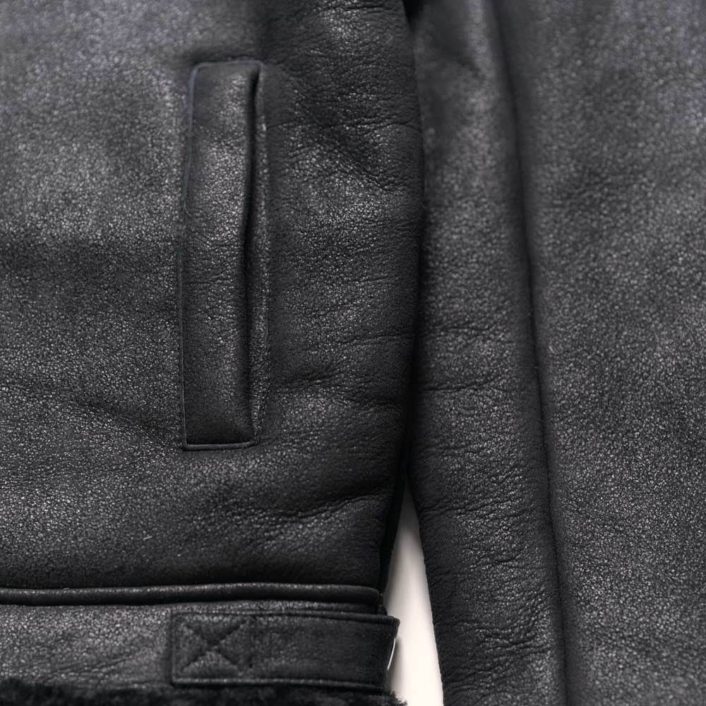 Black Shearling Leather Bomber Jacket - CoreFlexInd
