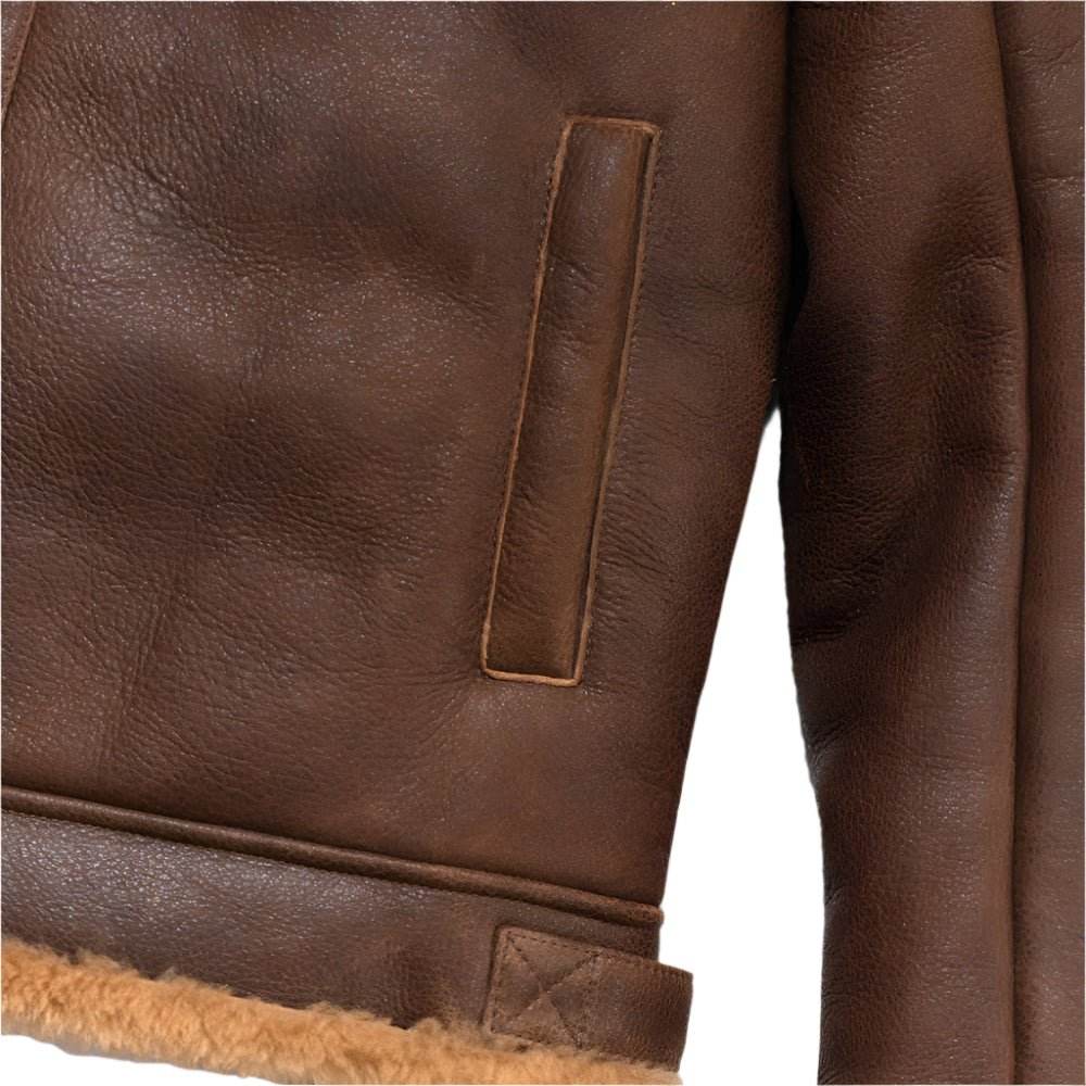 Brown Shearling Leather Bomber Jacket - CoreFlexInd