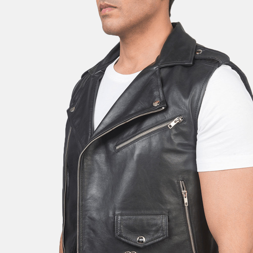 Sullivan Black Leather Biker Vest - CoreFlexInd