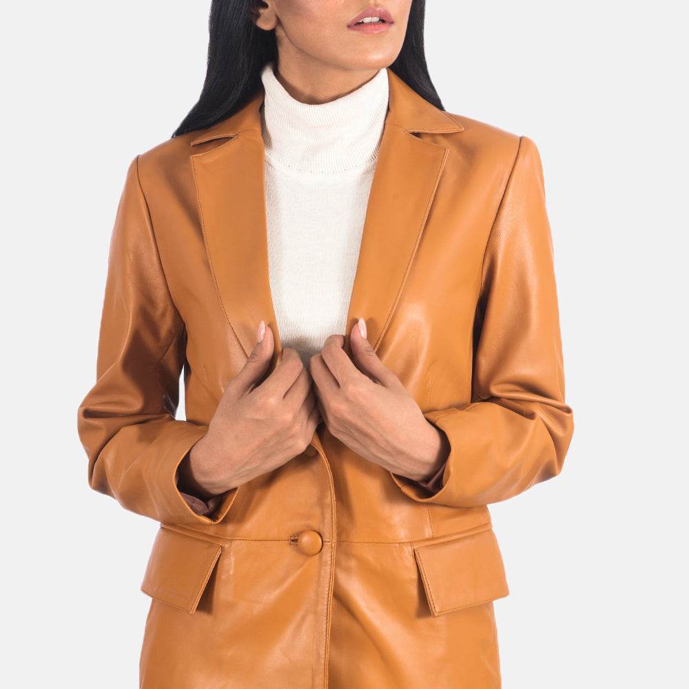 Tan Brown Leather Blazer Women - CoreFlexInd
