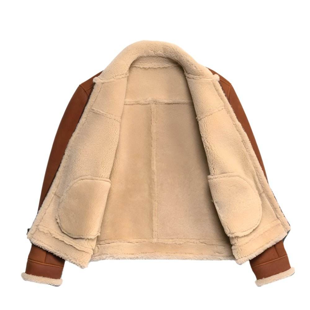 Whiskey Brown Shearling Leather Bomber Jacket - CoreFlexInd