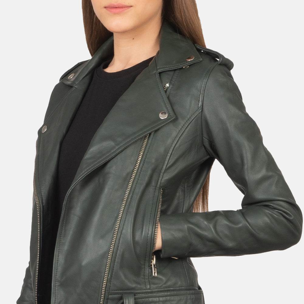 Green Leather Biker Jacket - CoreFlexInd