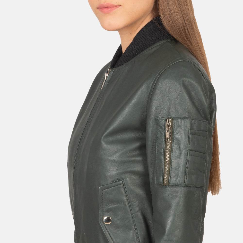 Ava Ma-1 Green Leather Bomber Jacket - CoreFlexInd