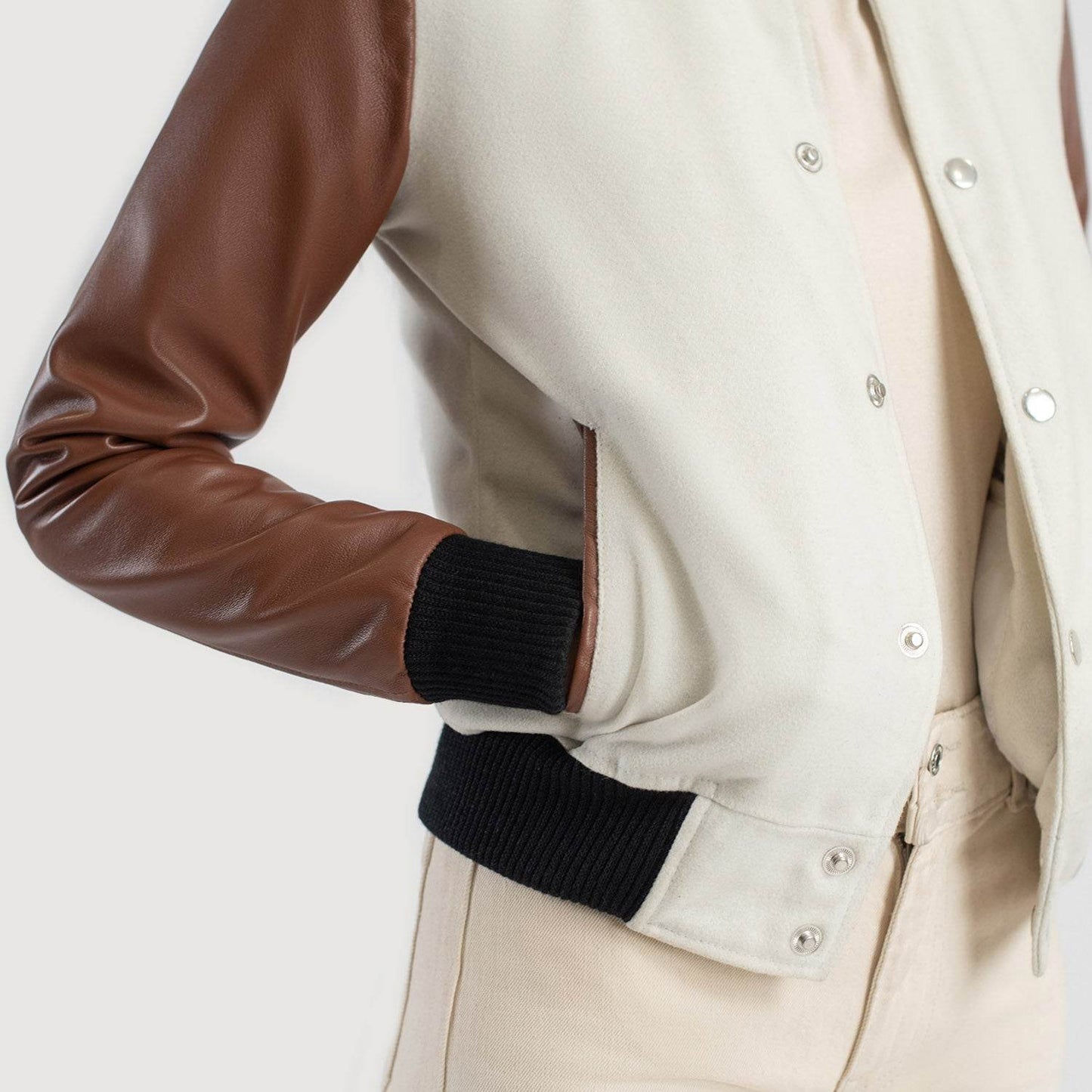 Savant White & Brown Hybrid Varsity Jacket - CoreFlexInd