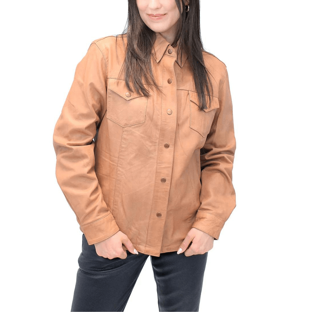 Women's Tan Soft Leather Shirt - CoreFlexInd