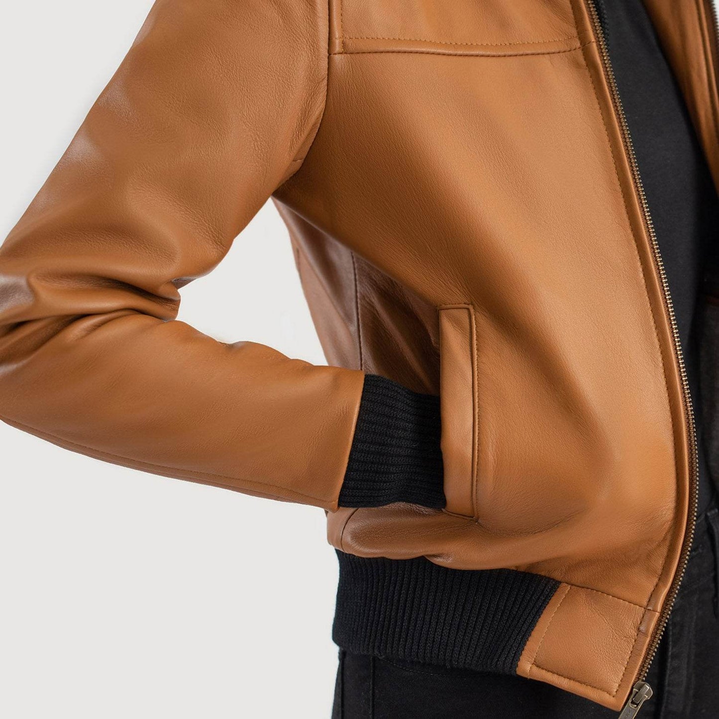 Womens Brown Leather Bomber Jacket - CoreFlexInd