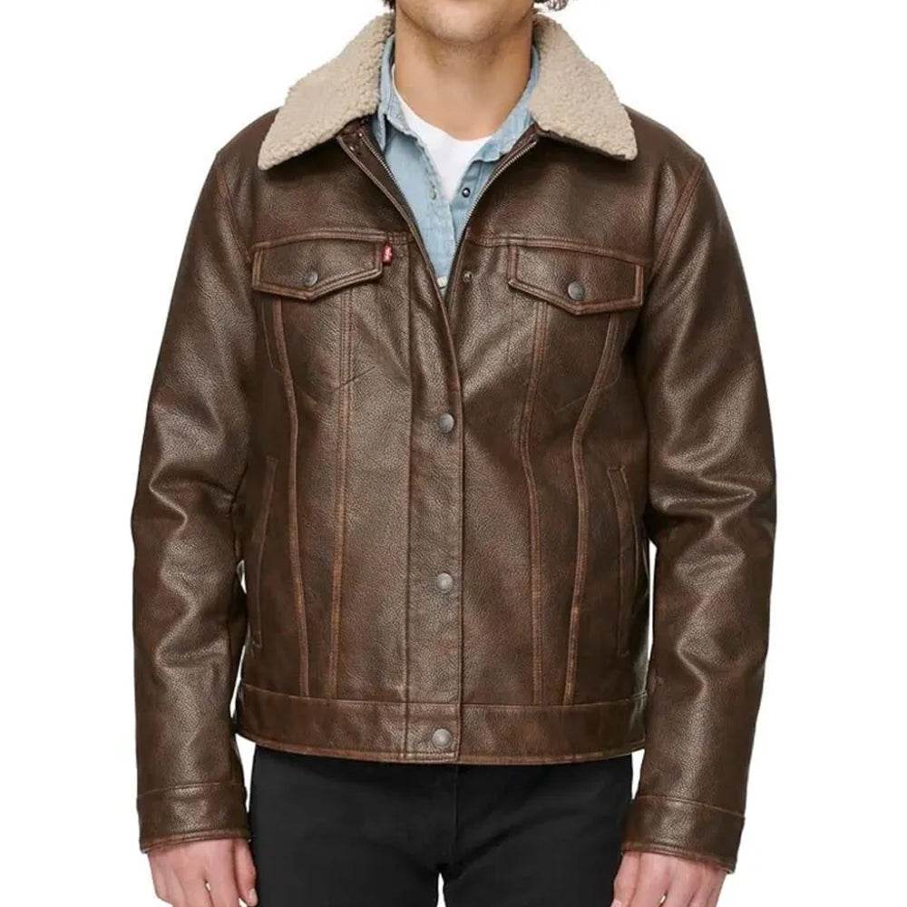 Classic Brown Leather Shearling Aviator Jacket - CoreFlexInd