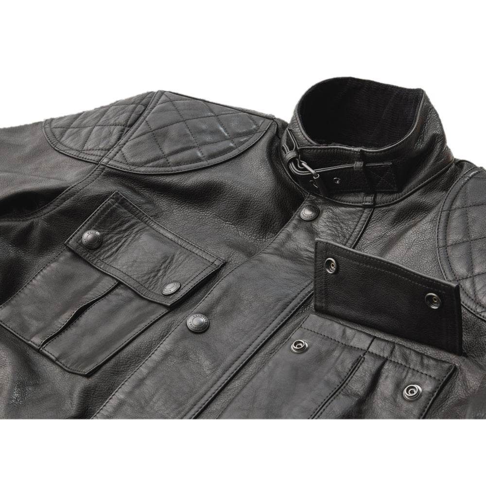 Men's Hand Waxed Leather Brooklands Motorcycle Jacket in Black - CoreFlexInd
