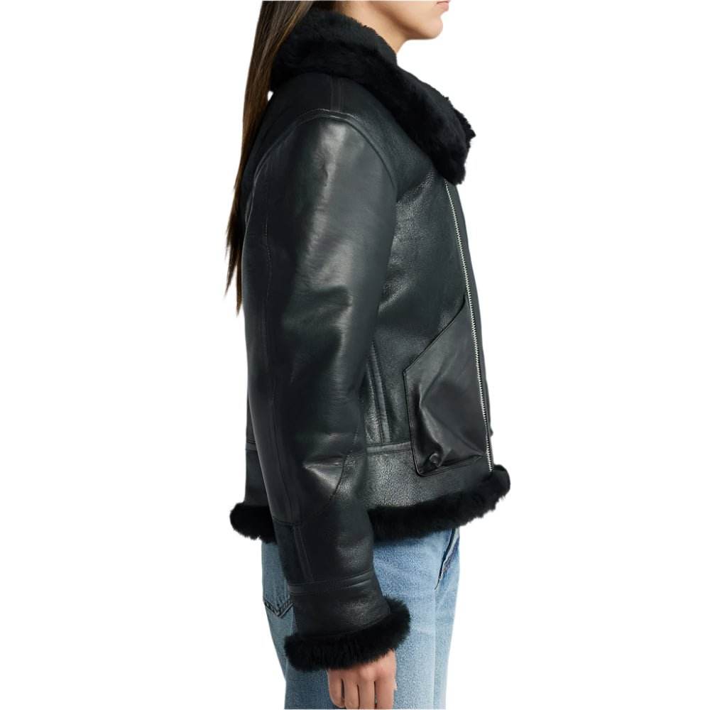 B-3 Genuine Shearling Lined Leather Bomber Jacket - CoreFlexInd