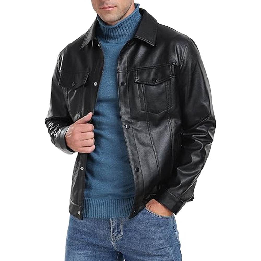 Long Sleeve Shirt With Leather Sleeves - CoreFlexInd