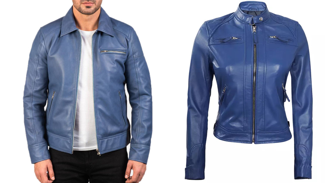 Blue Leather Moto Jacket - CoreFlexInd