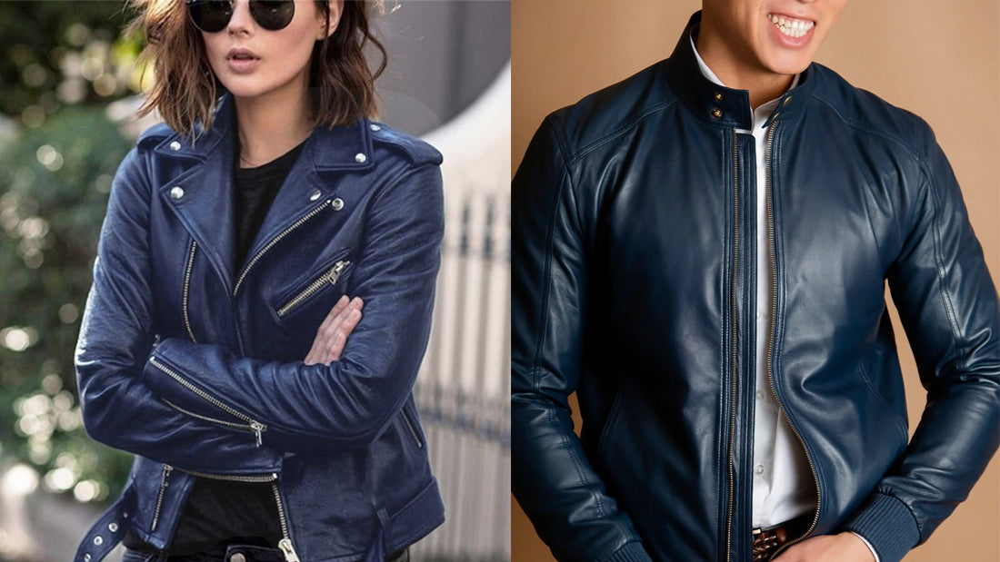 Blue Leather Moto Jackets