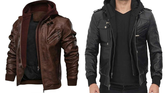 Male Leather Jacket with Hoodie