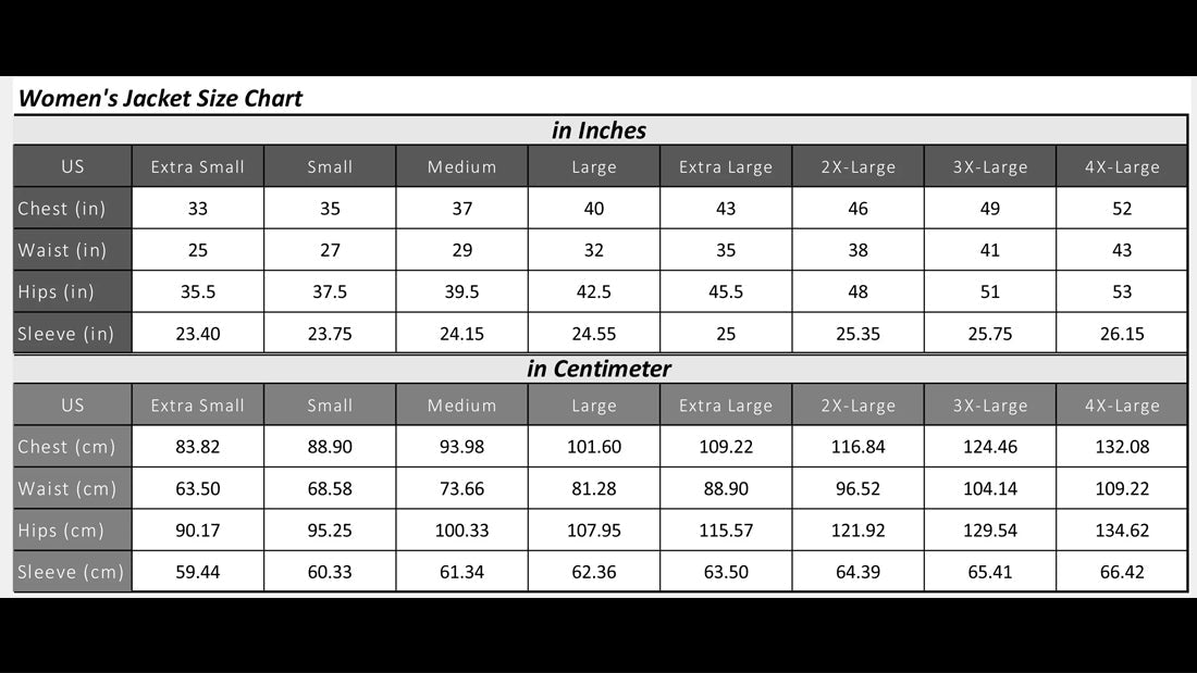 Jacket Size Conversion Womens - CoreFlexInd