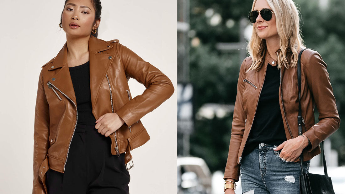 Ladies Tan Biker Jacket - CoreFlexInd