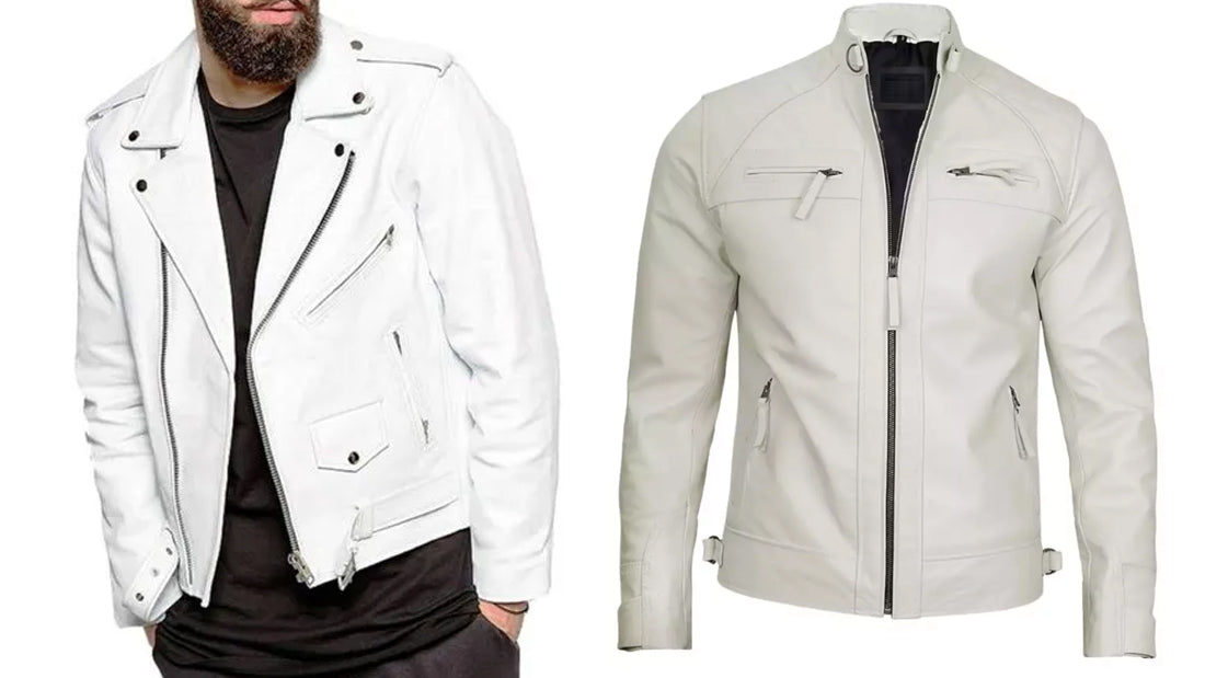 Men's White Leather Biker Jackets - CoreFlexInd