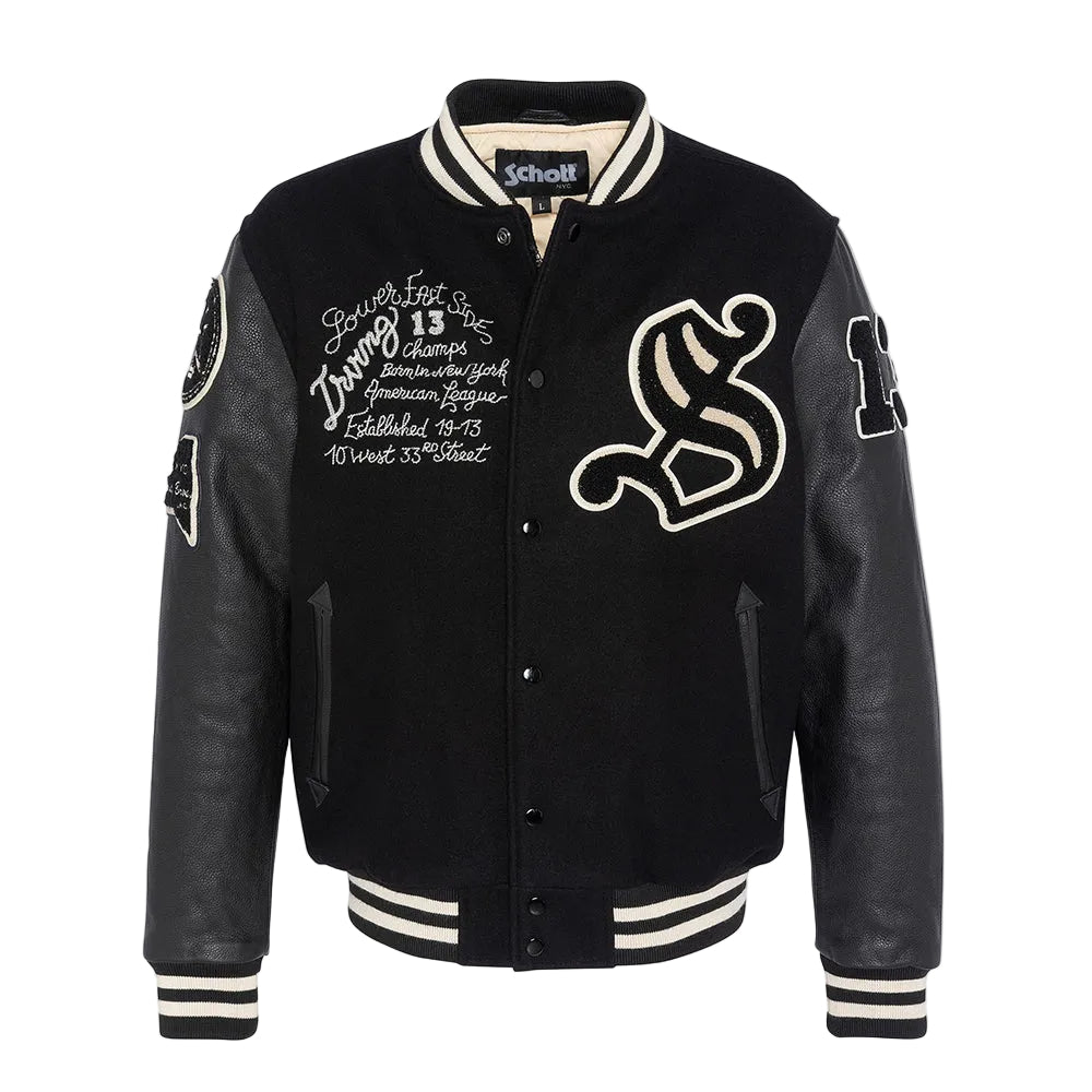 Varsity Logo Leather Bomber Jacket