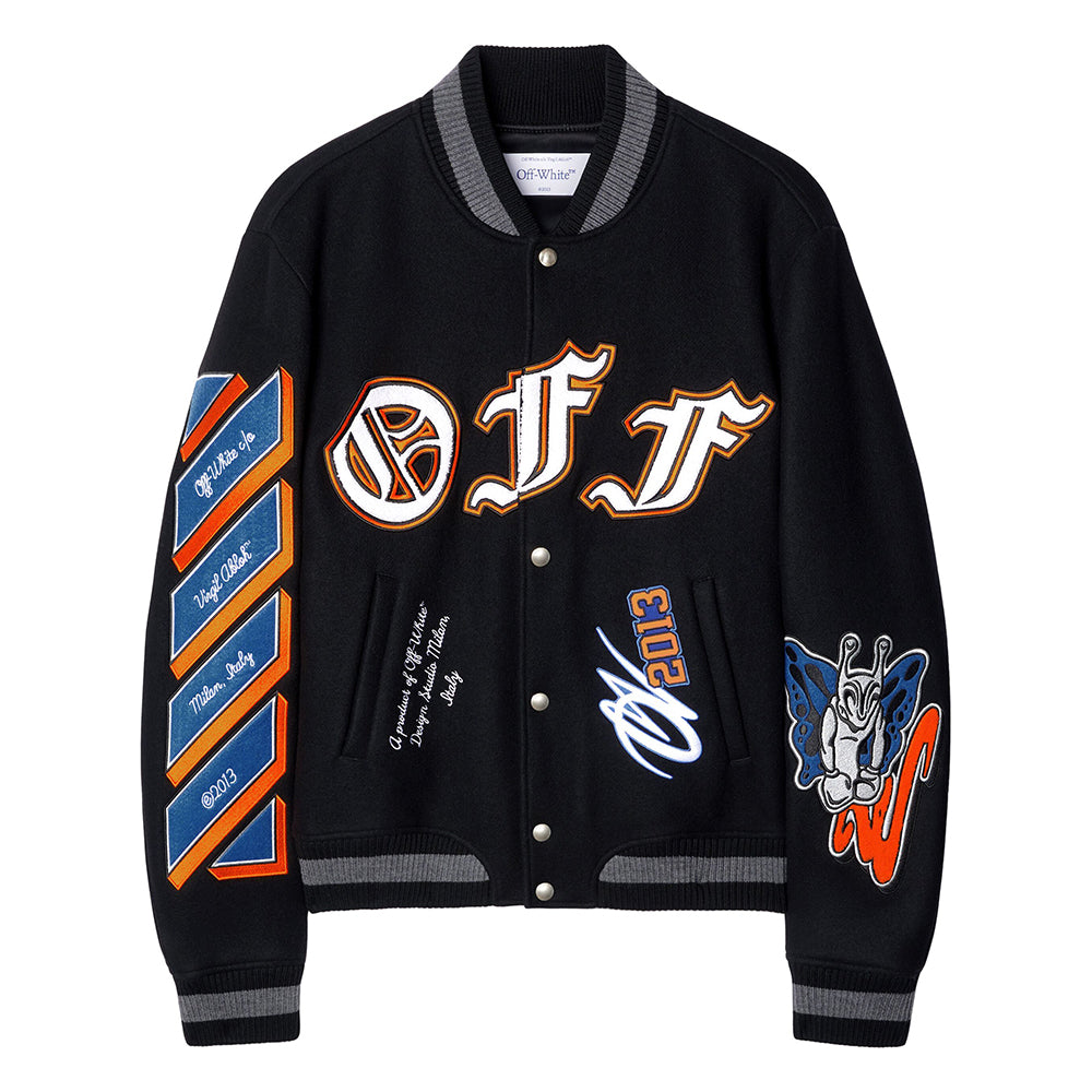X Premier Records Patch Leather Sleeve Wool Blend Varsity Jacket