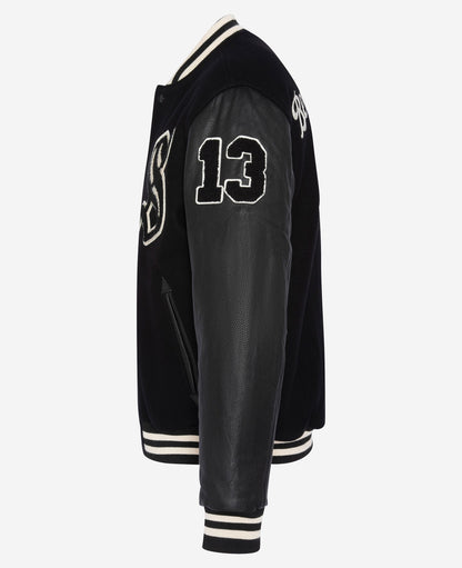Varsity Logo Leather Bomber Jacket