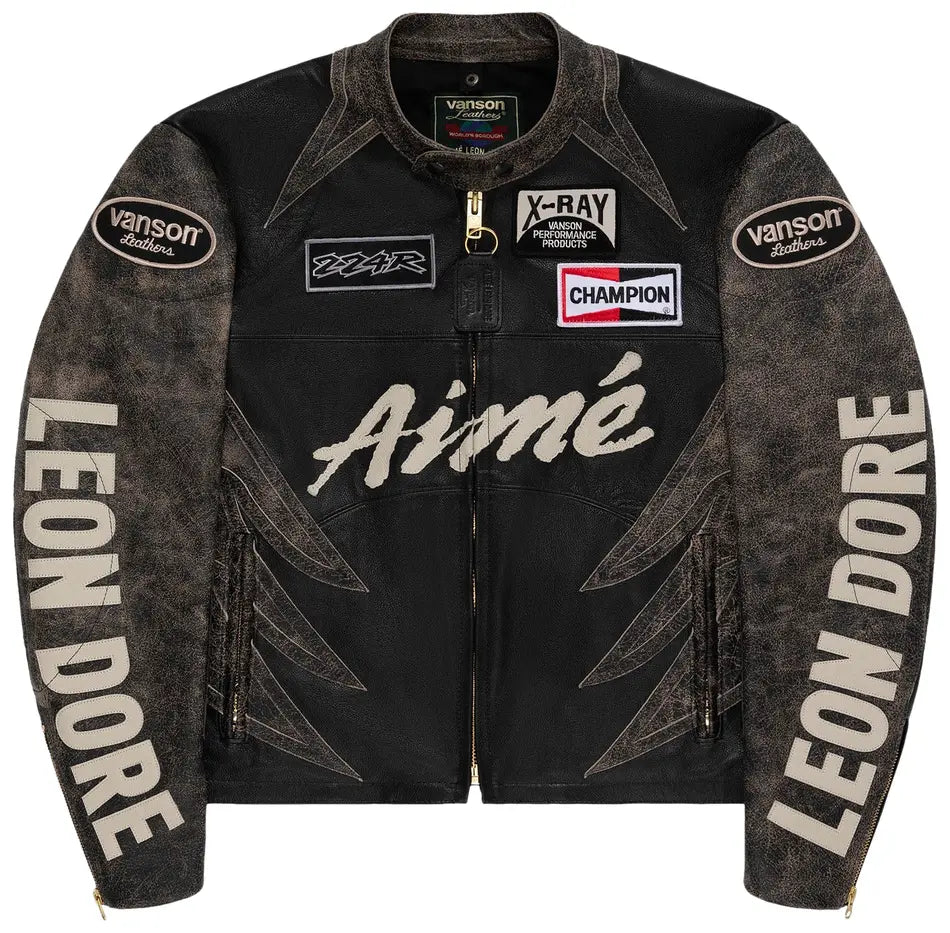 ALD Distressed Leather Moto Jacket Jet Black