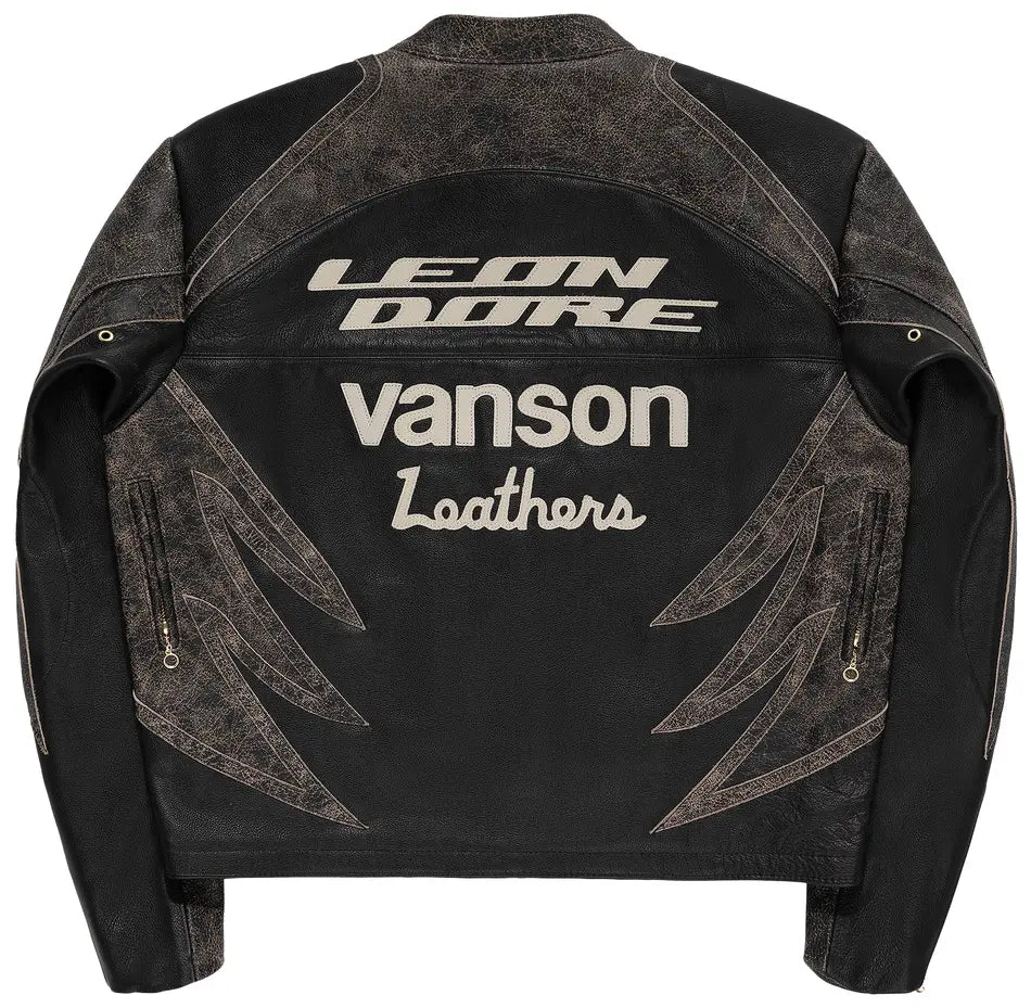 ALD Distressed Leather Moto Jacket Jet Black