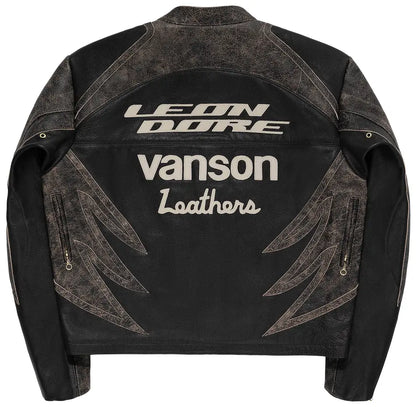 ALD Distressed Leather Moto Jacket Jet Black